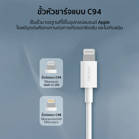 สายชาร์จ CUKTECH รุ่น AL870  USB-C to Lightning  สีขาว 1 เมตร รองรับมาตรฐาน MFI_7